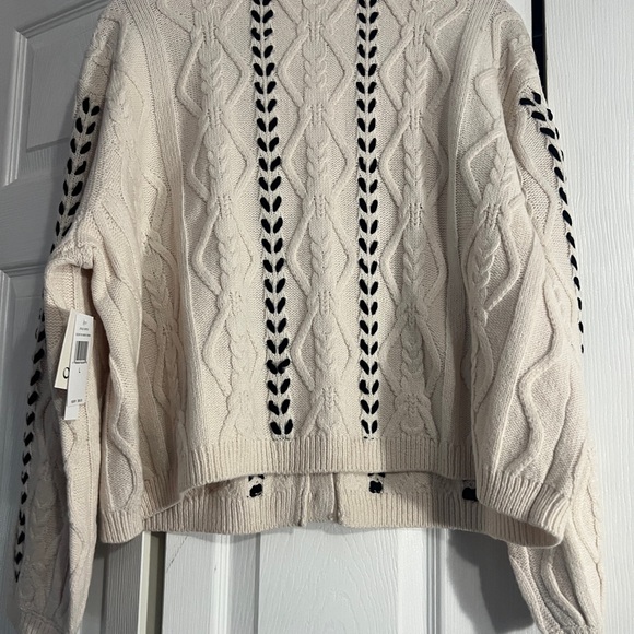 CeCe Women's Cream and Black Cable Knit Cardigan - Picture 10 of 11
